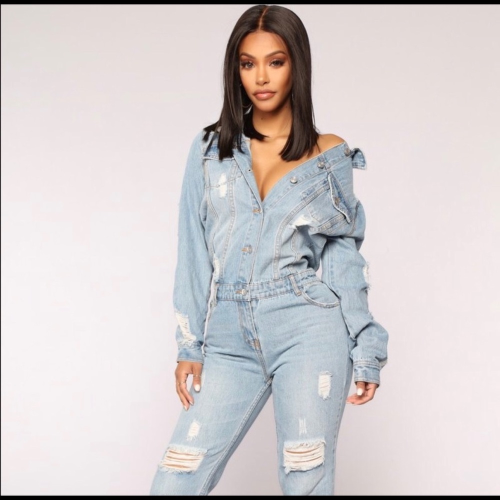 Fashion nova high denim jumpsuit
